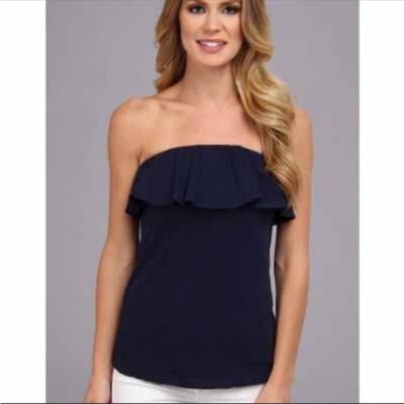 Lilly Pulitzer Wiley Ruffle Navy Blue Tube Top Size Small - Picture 1 of 8
